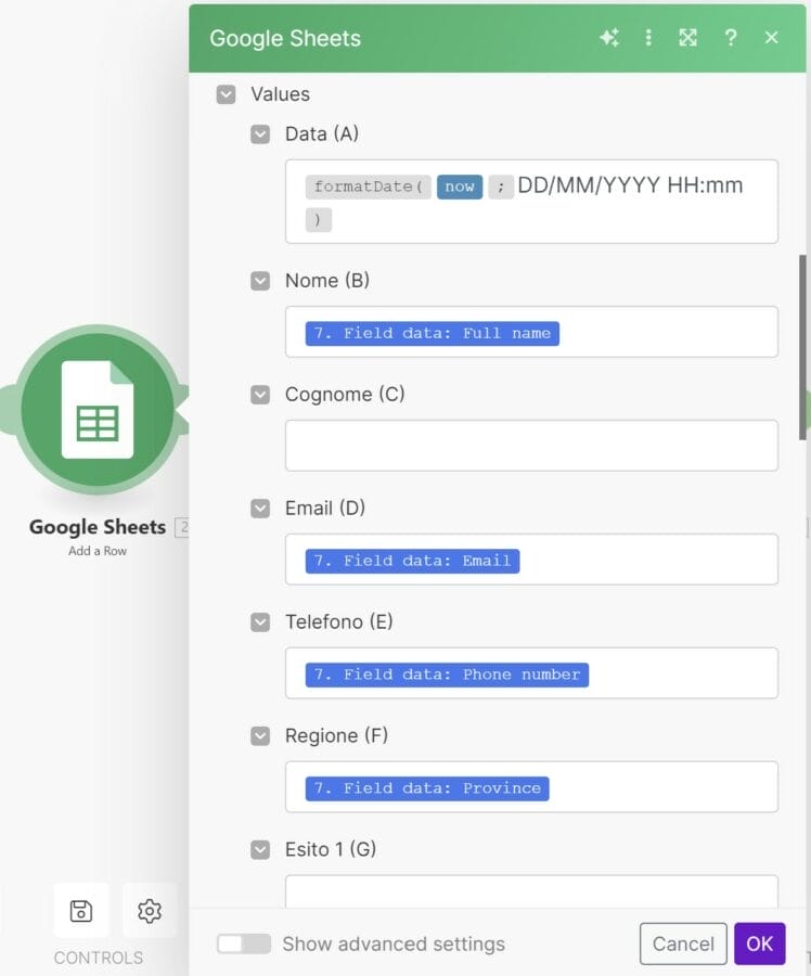 facebook make spreadsheet 2 - Automazioni Business - Agenti AI Gohighlevel Make N8N